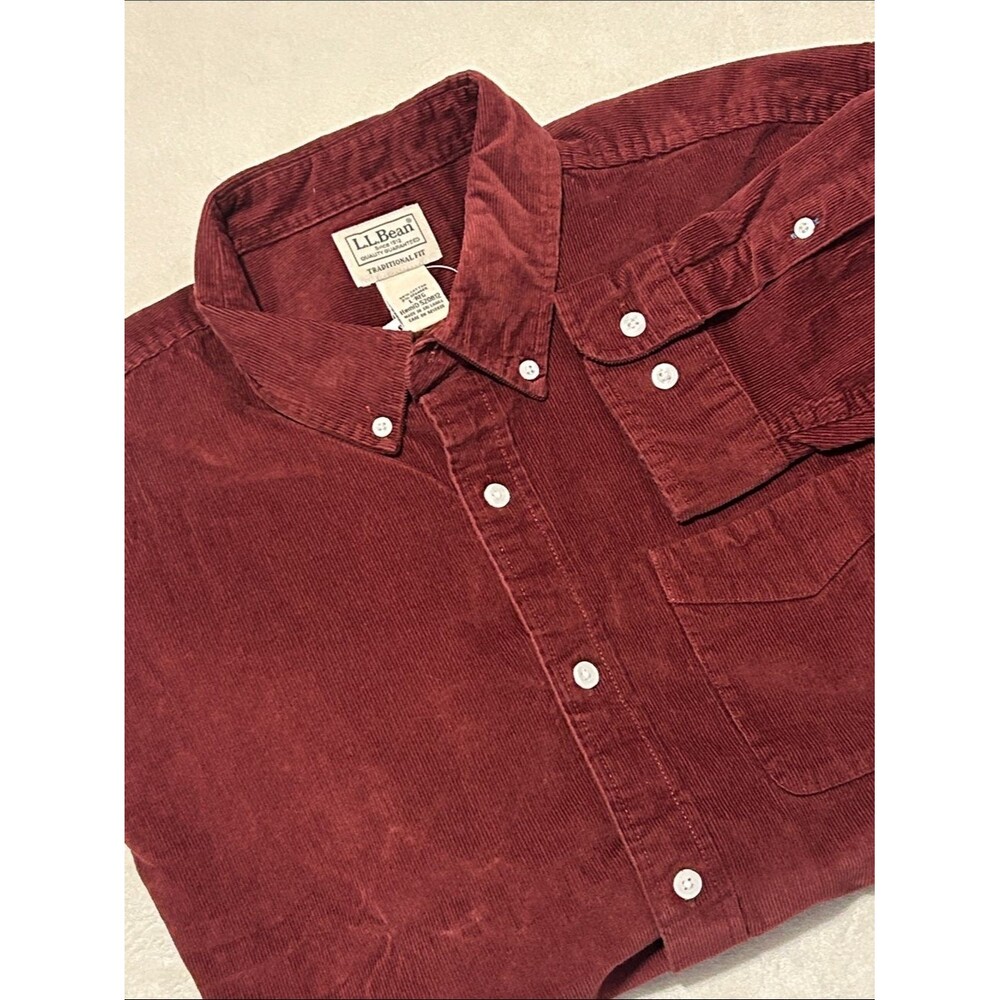 NEW L.L. Bean Men's Comfort Stretch Corduroy Shirt Maroon Red Button Down L Reg